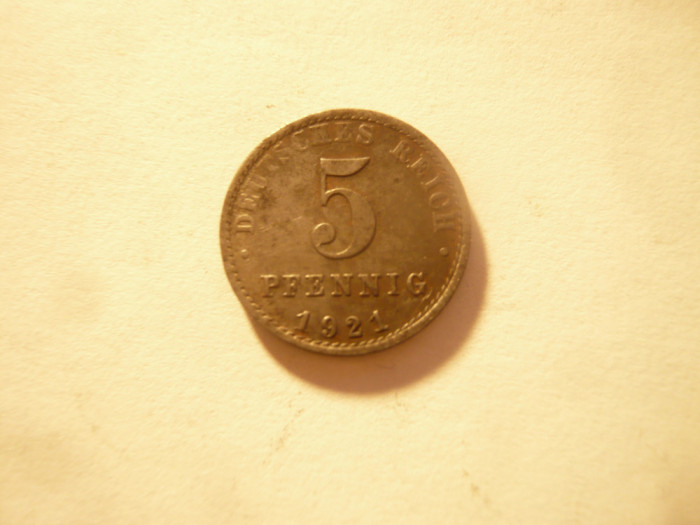 Moneda 5 pfennig 1921 A , Germania Imperiu , cal. buna , metal alb