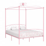 Cadru de pat cu baldachin, roz, 160 x 200 cm, metal GartenMobel Dekor, vidaXL