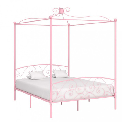 vidaXL Cadru de pat cu baldachin, roz, 160 x 200 cm, metal foto