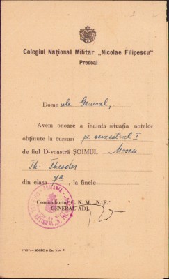 HST A1426 Carnet situație școlară șoim 1942 Colegiul National Nicolae Filipescu foto