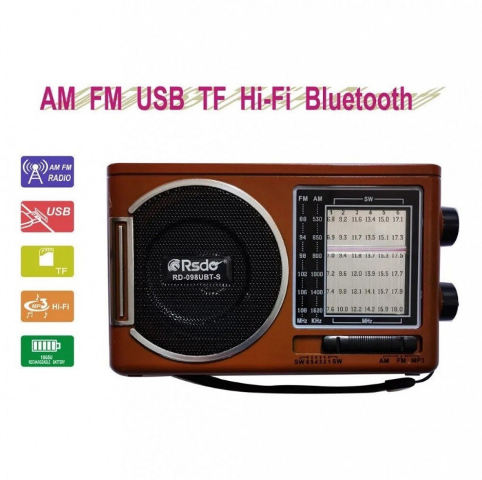 Boxa Bluetooth cu Lanterna, Radio 8 Benzi, Usb, Slot de Card TF si Incarcare Solara Rsdo RD-098UBT