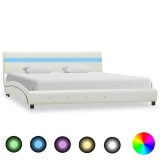 Cumpara ieftin Cadru de pat cu LED, alb, 150x200 cm, piele ecologică