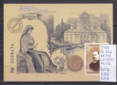 2005 D.C. Butculescu - 160 ani de la nastere Bl.364 LP1699 MNH Pret 7+1Lei foto