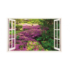 Sticker decorativ, Fereastra 3D, Flori mov, 85 cm, 250STK