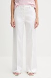 Sisley pantaloni culoarea alb, lat, high waist, 4ED4LE03G