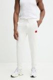 HUGO pantaloni de trening din bumbac culoarea bej, melanj, 50447963