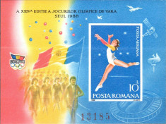 JOCURILE OLIMPICE SEUL 1988, MNH, COLITA NEDANTELATA, ROMANIA LP 1209 foto