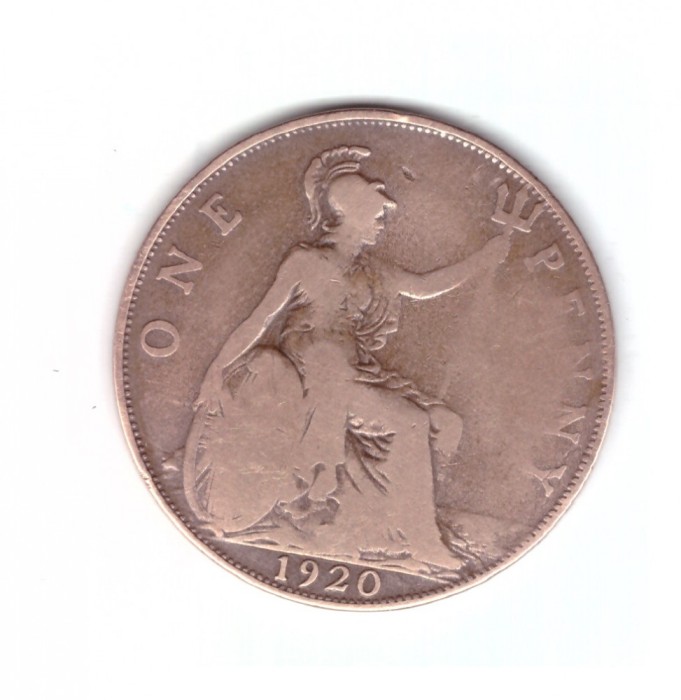 Moneda Marea Britanie 1 penny 1920, uzata, curata
