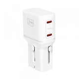 Incarcator Retea 3MK Globe Travel, 45W, 3A, 2 x USB-C, Alb