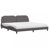 Cumpara ieftin Pat cu saltea, Zadar, gri, 200x200 cm, piele ecologica