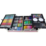 Set 145 piese pentru pictura, pentru copii sau adulti, pixuri de colorat, creioane colorate si vopsele de pictura, cu geanta de transport roz unicorn,, AVEX