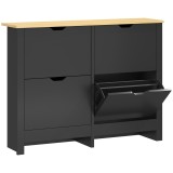 HOMCOM Dulap pentru pantofi 16 perechi, dulap cu 4 sertare rabatabile și polițe reglabile, negru și lemn natural | Aosom Romania