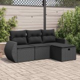 vidaXL Set mobilier de grădină cu perne, 4 piese, negru, poliratan 3325551