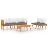 Set mobilier de gradina cu perne, 5 piese, lemn masiv de acacia