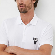 Karl Lagerfeld tricou polo bărbați, culoarea alb, cu imprimeu 500221.745022