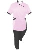 Costum Medical Pe Stil, Roz deschis cu Elastan cu Garnitură Neagra si pantaloni Negri, Model Andreea - 4XL, L