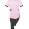Costum Medical Pe Stil, Roz deschis cu Elastan cu Garnitură Neagra si pantaloni Negri, Model Andreea - 4XL, L