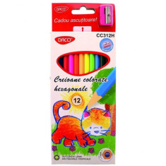 Set 12 Creioane Color DACO, Ascutitoare Inclusa, Corp din Lemn Hexagonal, 12 Culori Diferite, Set Creioane Colorate, Creioane Colorate, Creioane pentr