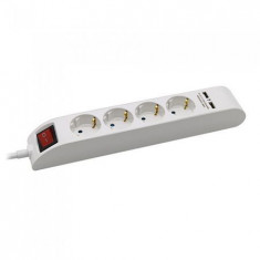 Prelungitor 5 cai cu intrerupator + 2USB 1.4m(3g1.5mm2)