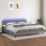 Cumpara ieftin Pat cu arcuri, saltea și LED, gri &icirc;nchis, 200x200 cm, textil