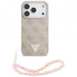 Husa MagSafe pentru Apple iPhone 17 Pro, Guess, 4G Triangle Logo with Pearl Strap, Roz