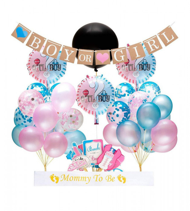 Set 55 de baloane si accesorii pentru baby showers BOY or Girl