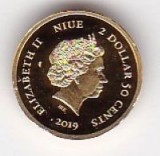 Niue Noua Zeelanda 2.5 dolari 2 Dollars 50 Cents Elizabeth II Albert Einstein 2019, Australia si Oceania, Aur