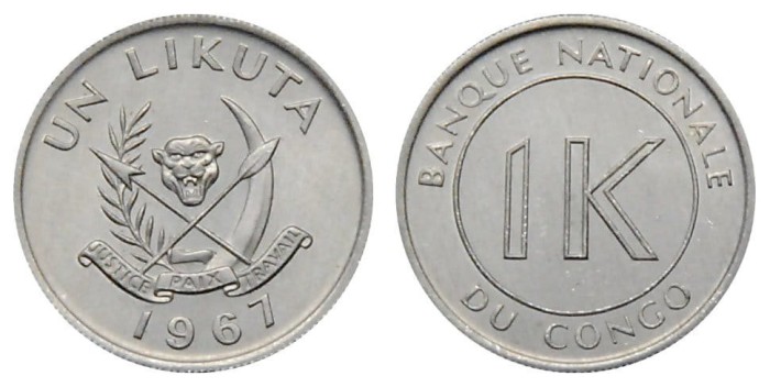 Congo 1967 - 1 likuta, UNC