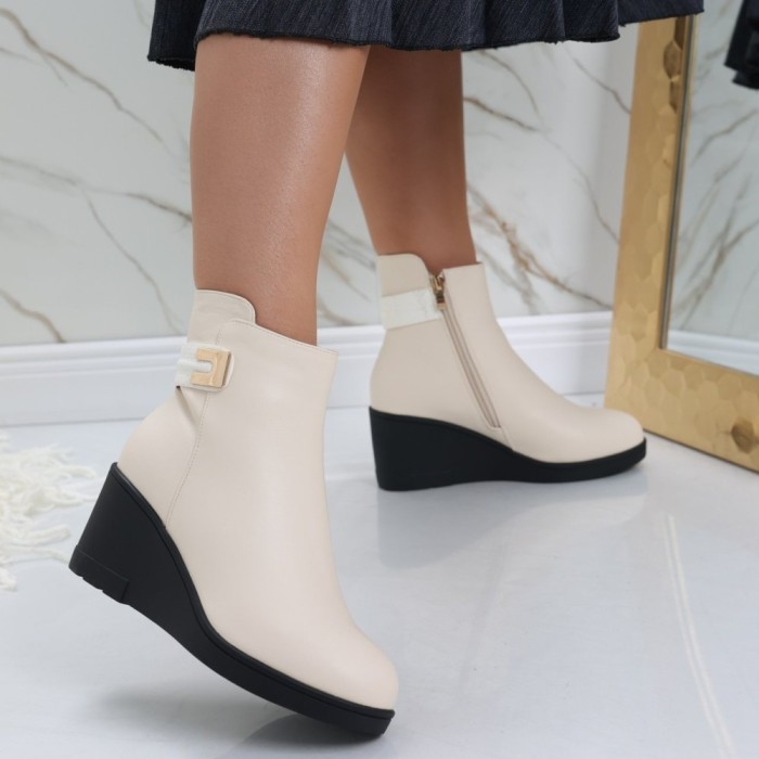 Ghete dama Imblanite cu Platforma Bej din Piele Ecologica Arita, 40