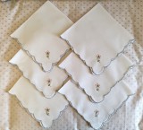 Set 6 Servete de masa Vintage din bumbac cu margine valurita si broderie manuala