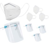 Set 3 masti de protectie KN95 si 3 viziere reutilizabile cu rama tip ochelari, pentru adulti, protectie completa