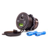 Incarcator auto/moto impermeabil AMiO MOD-07 cu USB QC3.0, USB-C PD 18W, voltmetru digital, 24V, pentru motociclete, quady, barci, scutere, campery,
