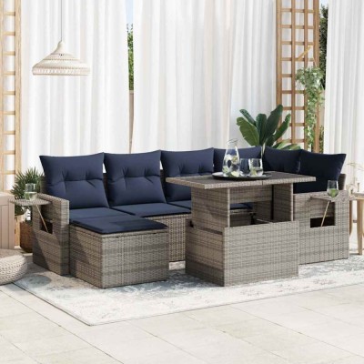 vidaXL Set canapele grădină cu perne 7 piese gri poliratan/lemn acacia 3326512 foto