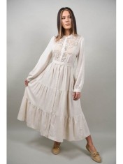 ROCHIE BOHO CHIC LUNGA TIP CAMASA CU BRODERIE MONTI Bej Deschis S-M
