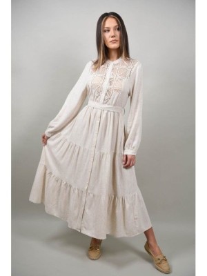 ROCHIE BOHO CHIC LUNGA TIP CAMASA CU BRODERIE MONTI Bej Deschis S-M foto