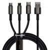 Cablu Incarcare USB-A - Lightning / microUSB / USB-C Baseus Tungsten Gold 3in1, 18W, 1.5m, Negru CAMLTWJ-01, Apple