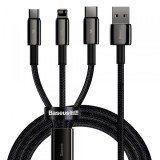 Cablu Incarcare USB-A - Lightning / microUSB / USB-C Baseus Tungsten Gold 3in1, 18W, 1.5m, Negru CAMLTWJ-01, Apple
