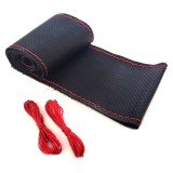 Cumpara ieftin Husa volan din piele naturala perforata RoGroup, cu ac si ata rosie pentru cusut, negru