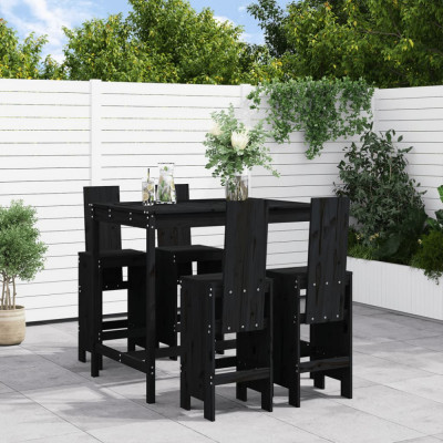 vidaXL Set mobilier bar de grădină, 5 piese, negru, lemn masiv de pin foto