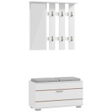 HOMCOM Set de Depozitare pentru Hol 4-&icirc;n-1, Cuiere, Oglindă, Bancă pentru &Icirc;ncălțăminte cu Scaun, 85x35x49 cm, Alb | Aosom Romania