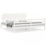 Cumpara ieftin Cadru pat cu tablie 200x200 cm, alb, lemn masiv