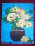 TABLOU PE PANZA CU SASIU NOU 24X30 CM VAS CU TRANDAFIRI PRET DOAR 20 LEI
