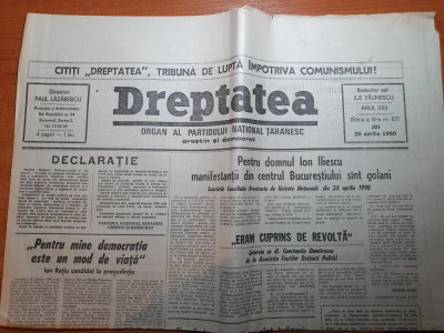 ziarul dreptatea 26 aprilie 1990-art. tinerii demonstranti nu sunt huligani foto