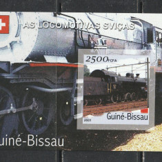 Guinea Bissau 2001 - Locomotive din Elvetia NEDANTELATE S/S 1v MNH