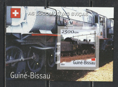 Guinea Bissau 2001 - Locomotive din Elvetia NEDANTELATE S/S 1v MNH foto