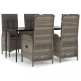 Set mobilier gradina cu perne, 5 piese, negru si gri, poliratan