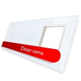 Panou din sticla Livolo VL-P701/02/E-6W, alb, pentru intrerupator simplu + dublu cu touch + rama priza simpla
