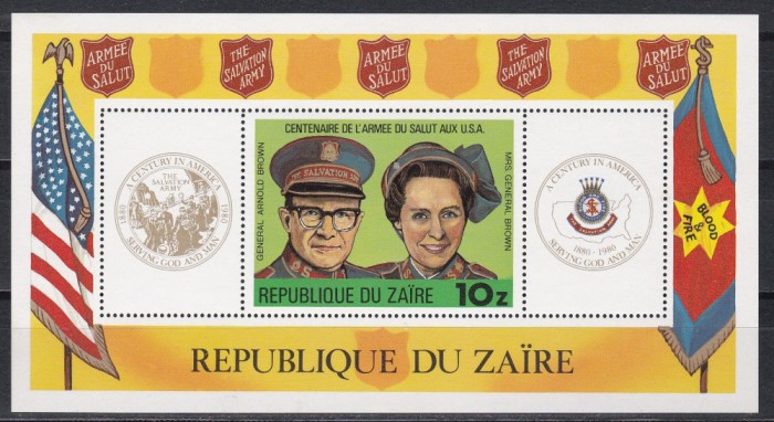 Zair 1980 -A 100-a aniversare a Armatei Salvării Statelor Unite, Colita, MNH