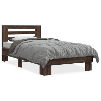 vidaXL Cadru de pat, stejar maro, 90x200 cm, lemn prelucrat și metal foto