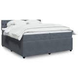 vidaXL Pat box spring cu saltea, gri &icirc;nchis, 200x200 cm, catifea